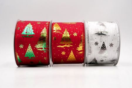 Festive Holiday Tree Foil Print Wired Ribbon_KF9422.KF9423.KF9424